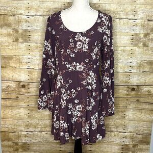 FOREVER21+ SIZE 1XL WILDFLOWER FLORAL PRINT SCOOP NECK BELL SLEEVE DRESS